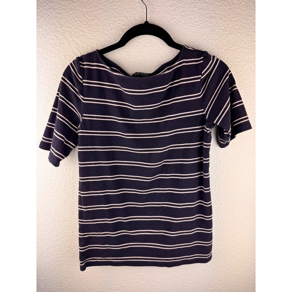 LAUREN Ralph Lauren Womens Striped Boat Neck‎ T Shirt Size M Breton Nautical